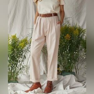 Christy Dawn Ava Pants in Cream and Brown Plaid Small Cotton